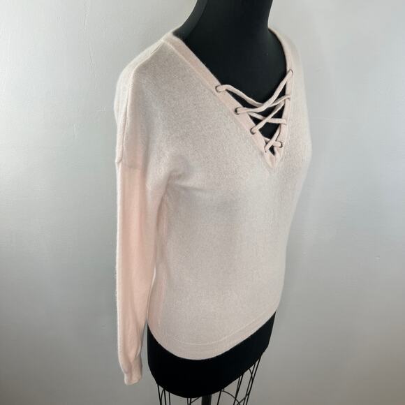 Christopher Fischer Pink Long Sleeve 100% Cashmere Lace Up V-Neck Sweater Size S - Picture 3 of 7